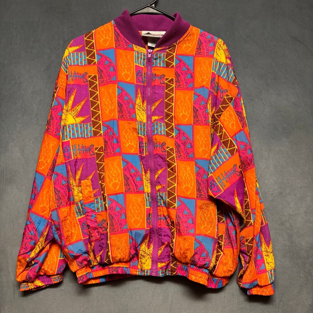 Vintage Aviat Sportif XL Windbreaker Jacket 90s Neon Abstract Geometric Bomber
